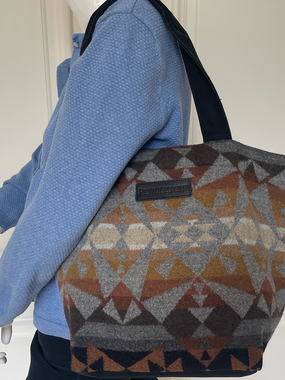 Pendleton Geometric Wool Tote in Brown, Gray & Tan